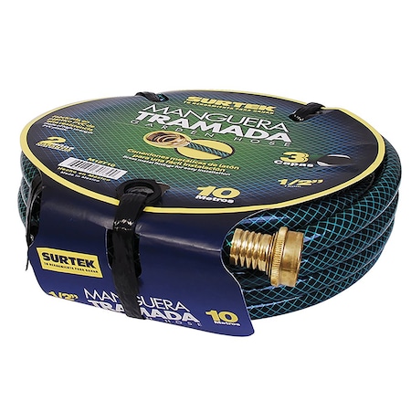 Surtek Green Woven Garden Hose with Metallic Connector 12 20M Reel M12T20